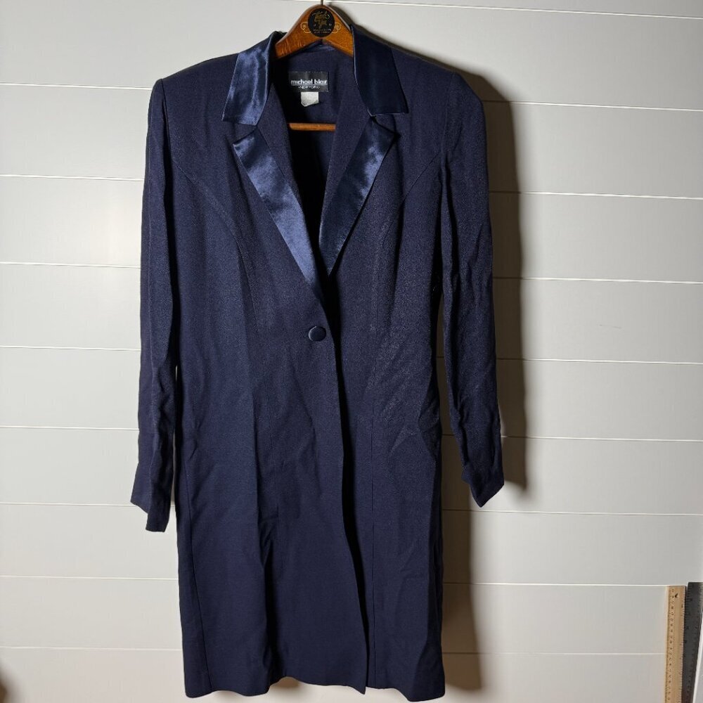 MICHAEL BLAIR  Satin Collar Dress Coat & Sheath Vintage Size 8